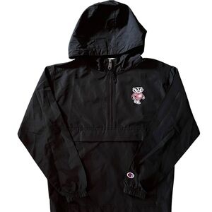 Champion Wisconsin Badgers Bucky Badger Black Windbreaker Jacket Youth Kids M